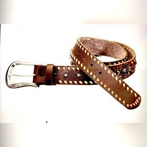 Natural Reflections Brown Leather Belt with Silver Studs Cowgirl Core